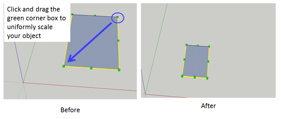 Using the SketchUp Scale tool to resize a 2d object