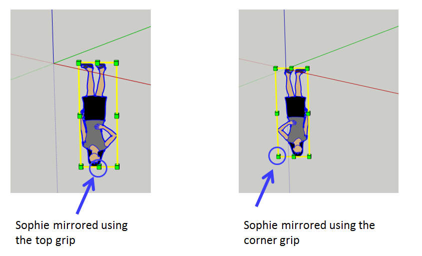Mirroring with the SketchUp Scale Tool Top and Corner Grips