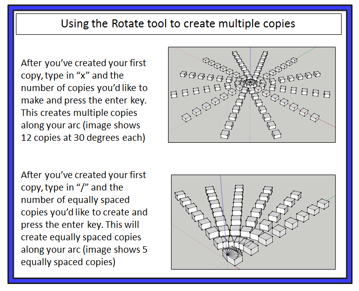 Creating Multiple Copies along a radius with the SketchUp Rotate Tool
