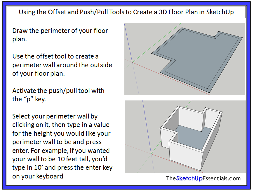 3D Walls with Offset and Push Pull in SketchUp