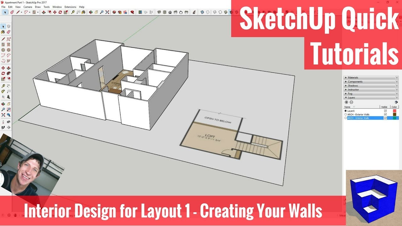 SketchUp Interior Design for Layout 1 Walls from a Floor 